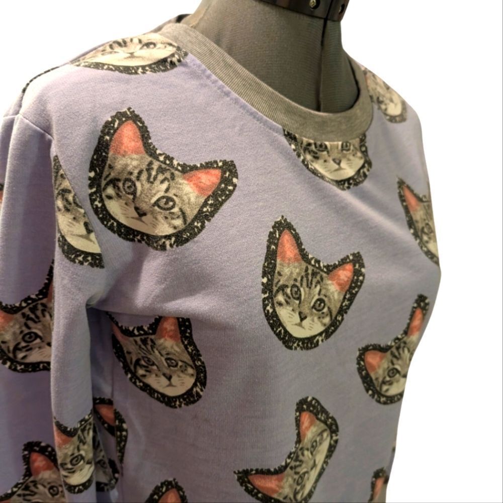 Women's pastel purple cat face sweatshirt kawaii‎